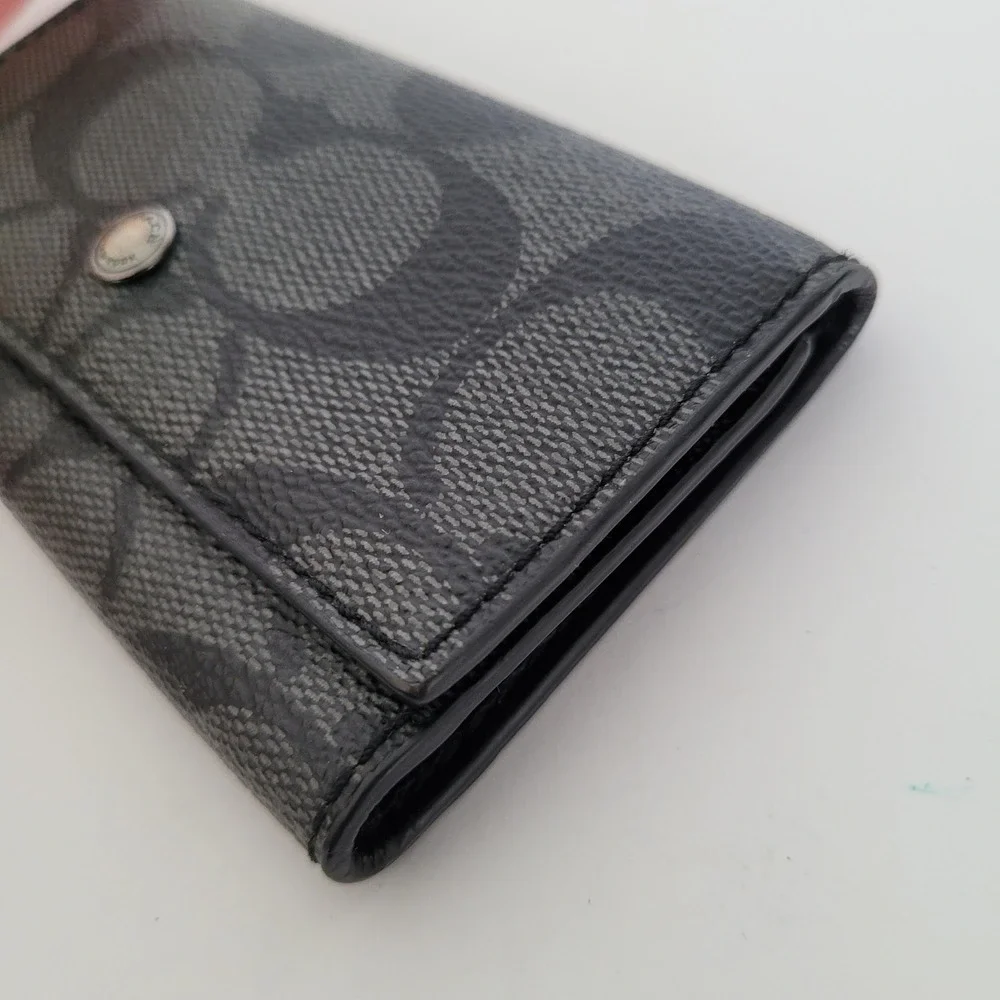 Coach Signature Monogram 4-Ring Key Case Charcoal Black Coated Canvas F64005
